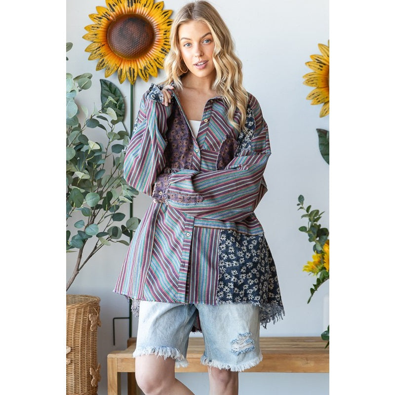 Wildflower Roads Patchwork Shirt - Purple