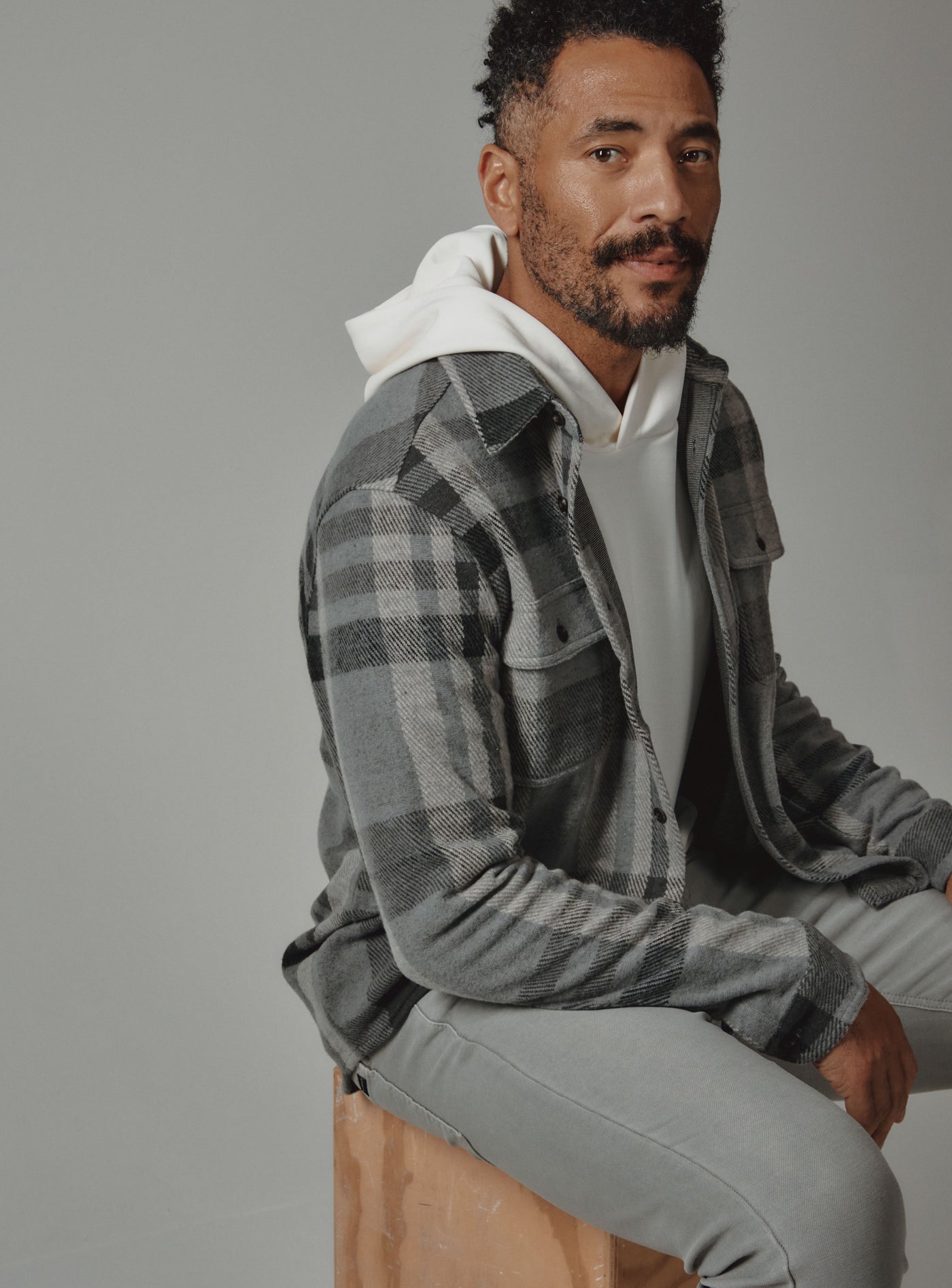 Generation Long Sleeve Plaid Shirt in Grey