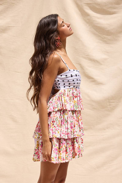 Polka & Petals Tiered Ruffle Mini Dress