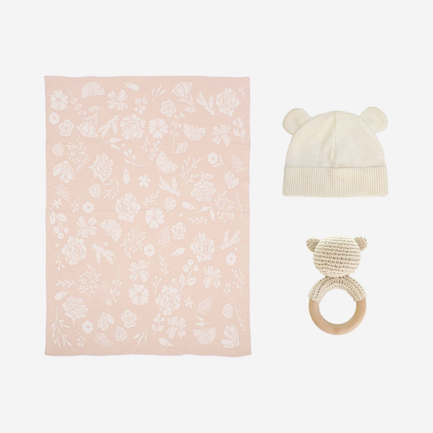 Floral Baby Gift Set Cotton Blanket, Rattle Teether Summer
