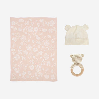 Floral Baby Gift Set Cotton Blanket, Rattle Teether Summer