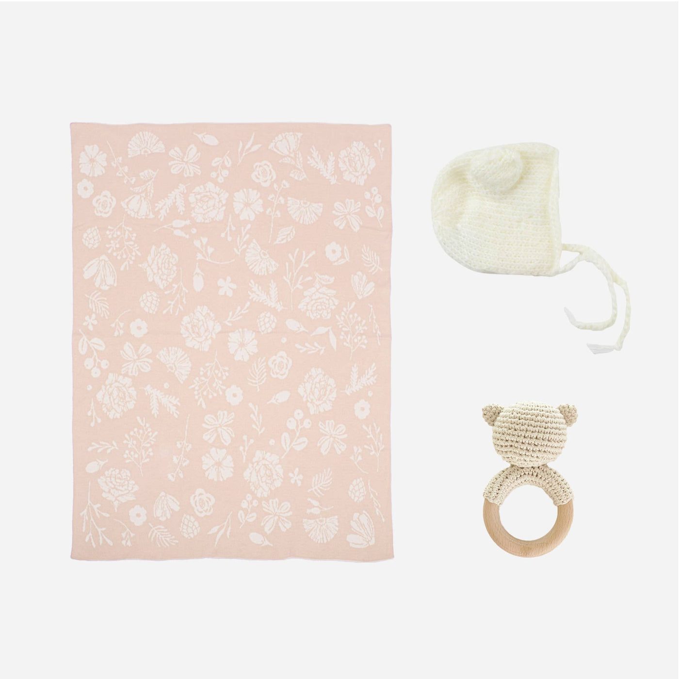 Floral Baby Gift Set Cotton Blanket, Rattle Teether Summer