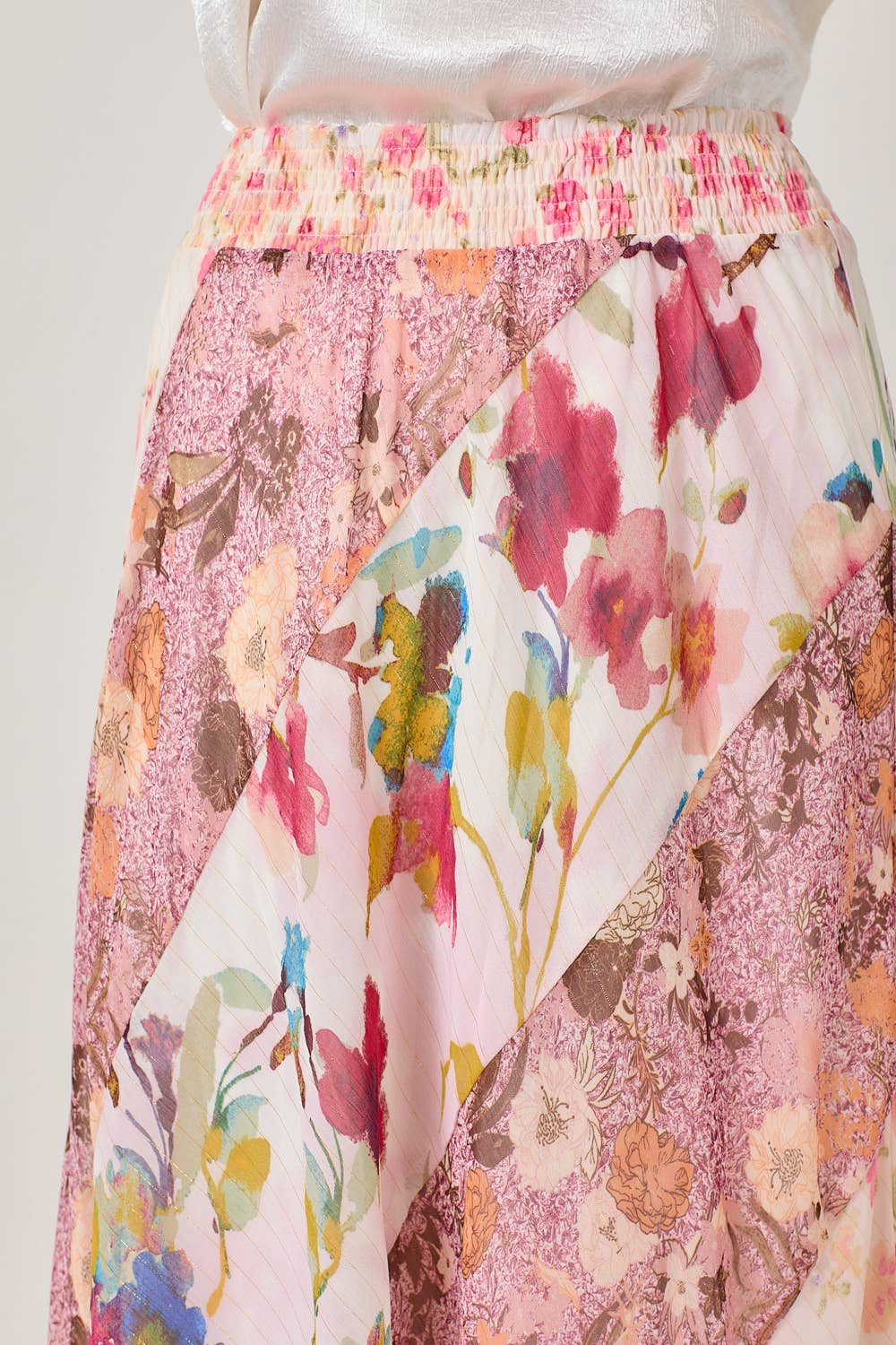 Boho Patchwork Mixed Print Maxi Skirt - Rose Print