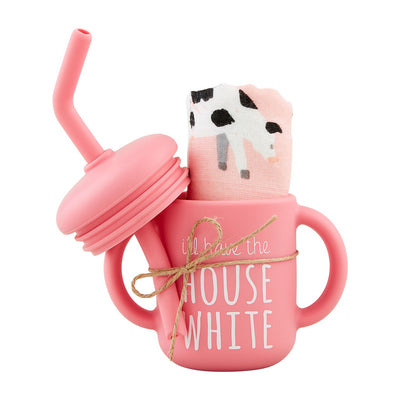 House White Silicone Cup & Bib Set