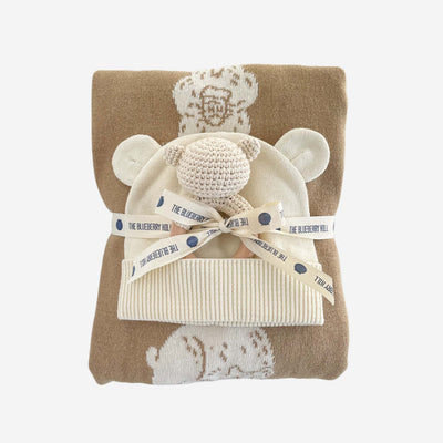 Honey Bear Baby Gift Set Blanket Hat and Teether Summer