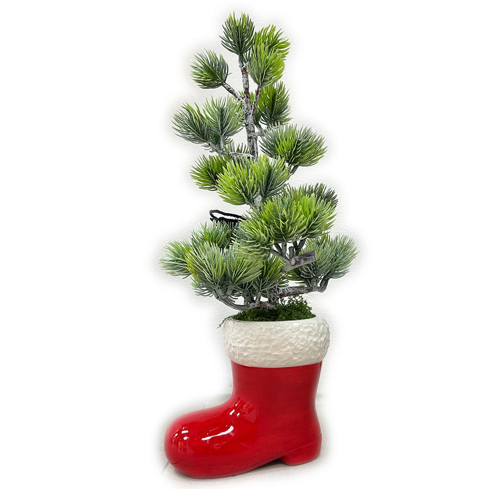 14" Noble Fir in Santa Boot Container - Green/White