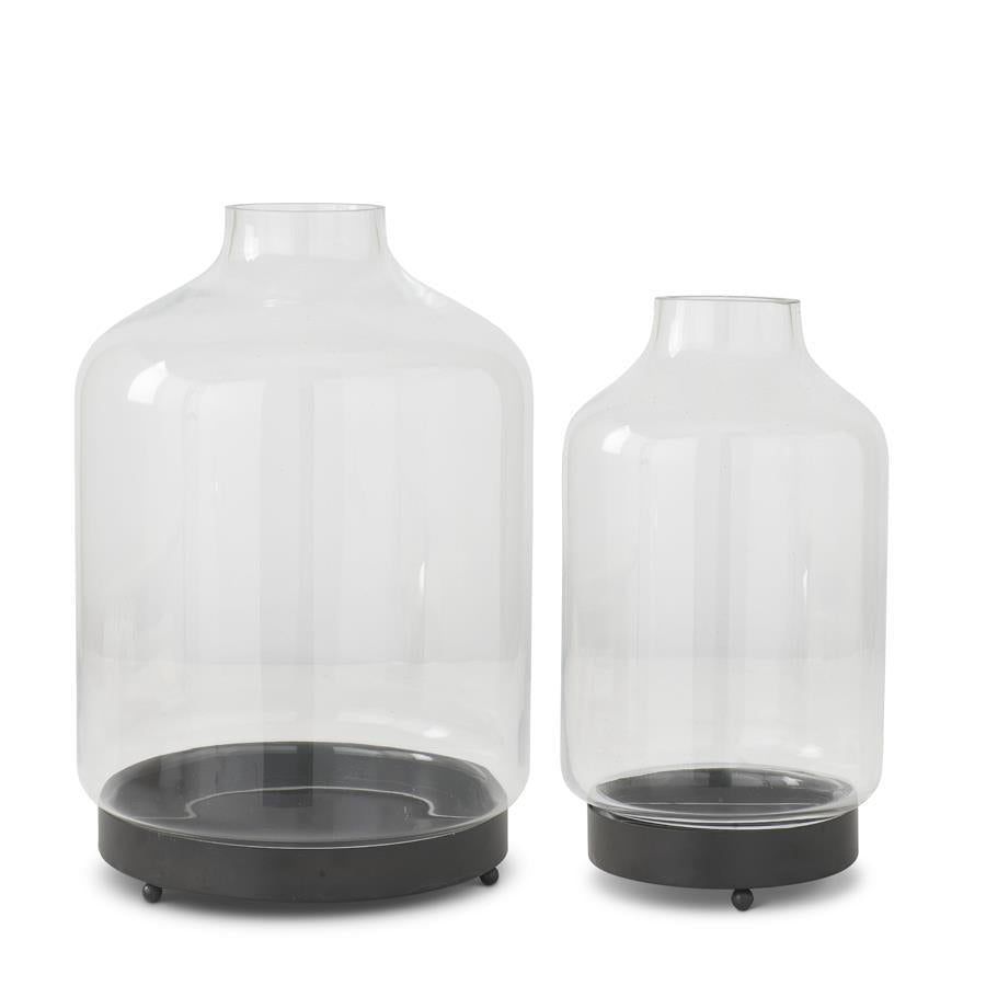 Glass Hurricane With Metal Base