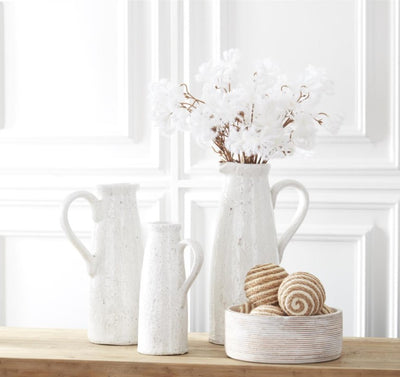 Ribbed Whitewashed Mango Wood Bowls w/ White Enamel Centers