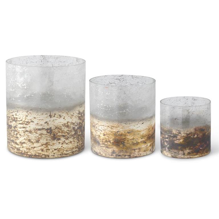 Textured Cream Tan & Gold Acid Washed Glass