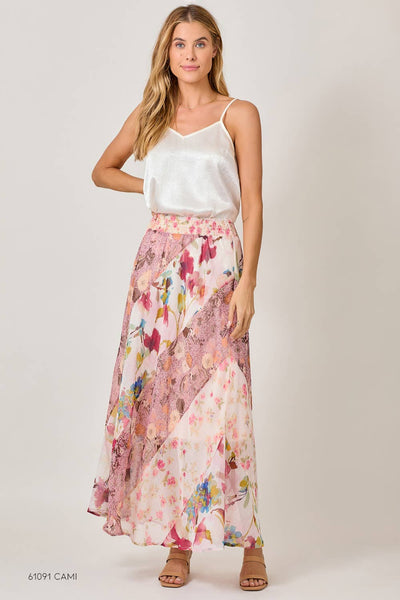 Boho Patchwork Mixed Print Maxi Skirt - Rose Print