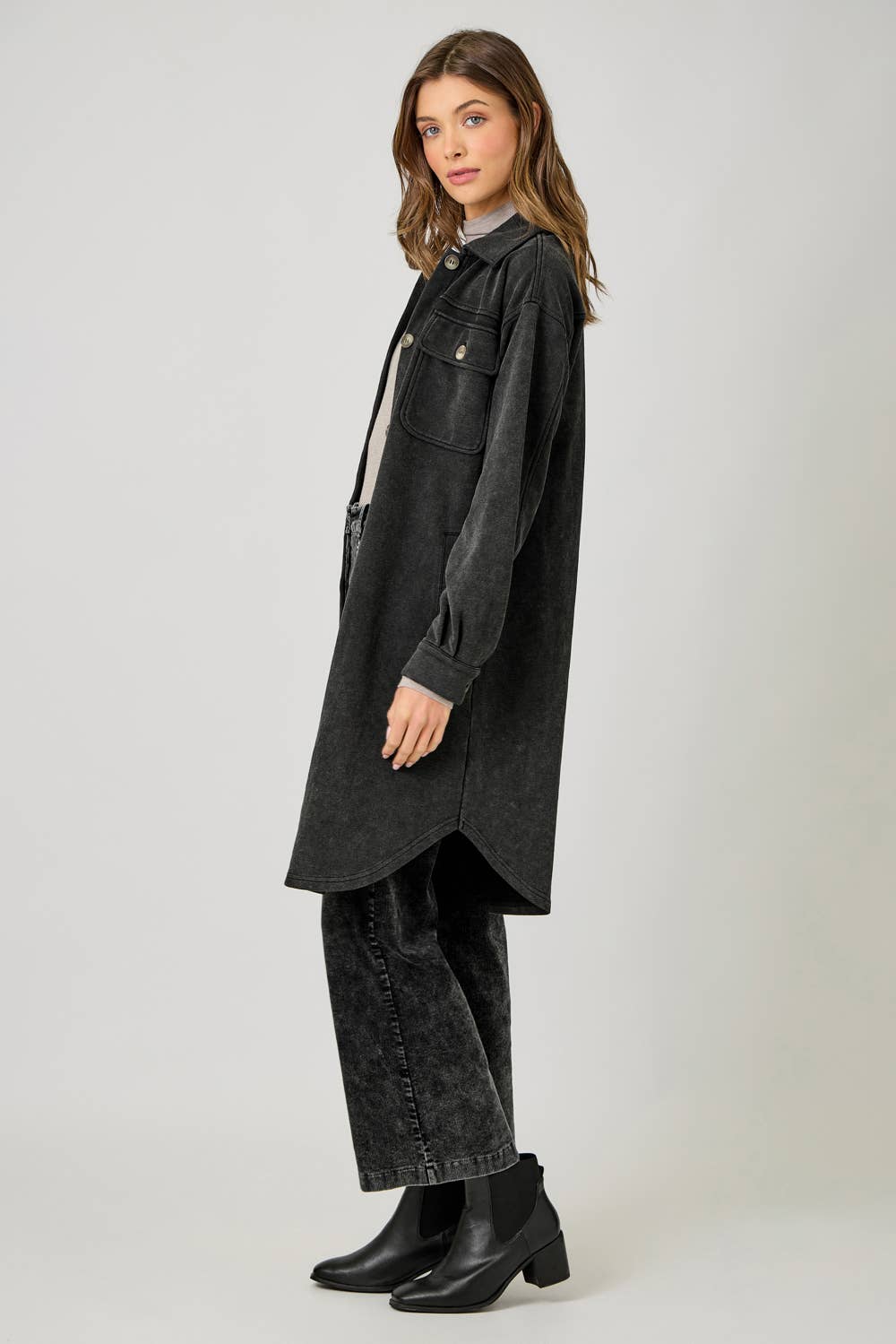 Golden Hour Terry Shacket -Black