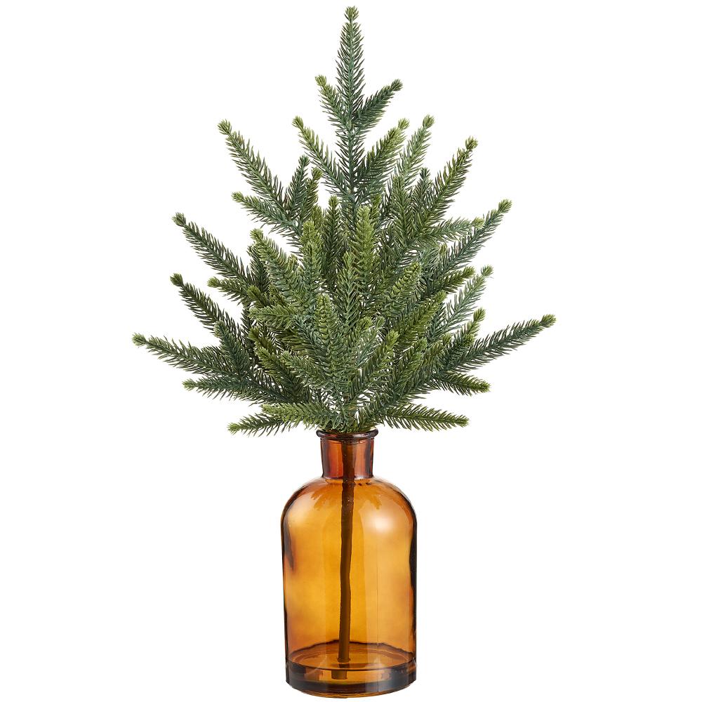 20.5" Pine in Glass Vase - Green