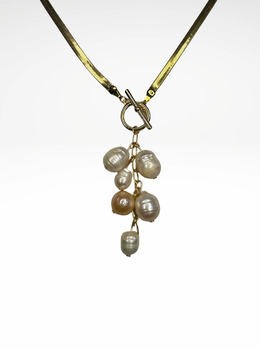 Reverse Herringbone MOP Toggle Drop Necklace