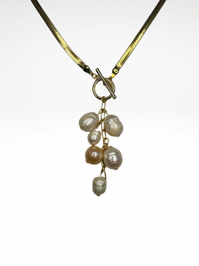 Reverse Herringbone MOP Toggle Drop Necklace