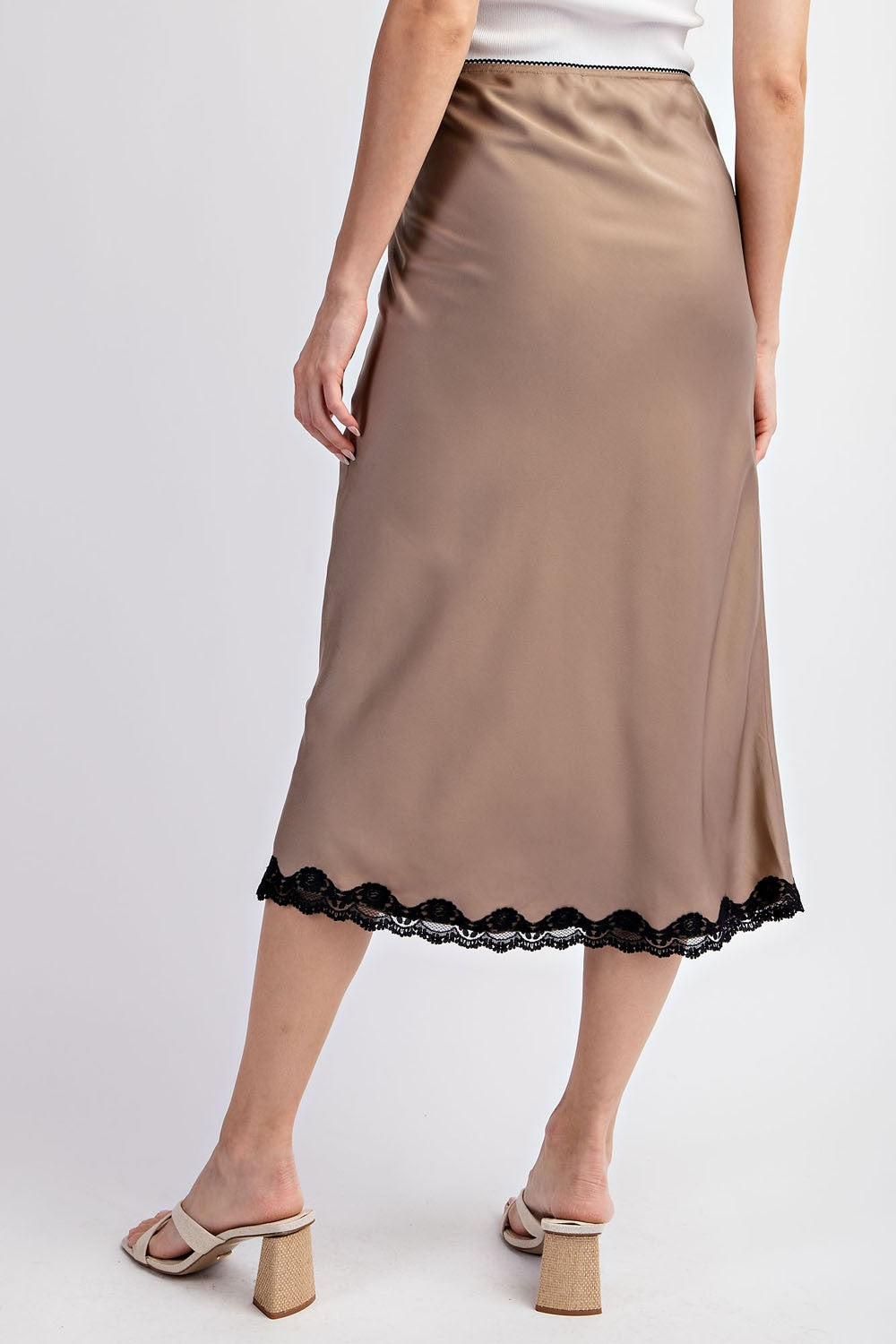 Moonlight Lace Trim Satin Midi Skirt