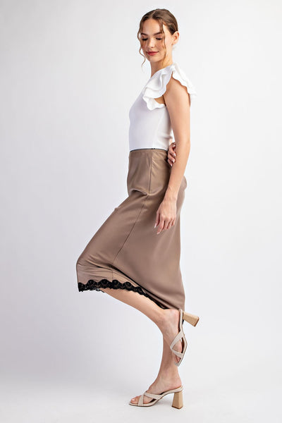 Moonlight Lace Trim Satin Midi Skirt