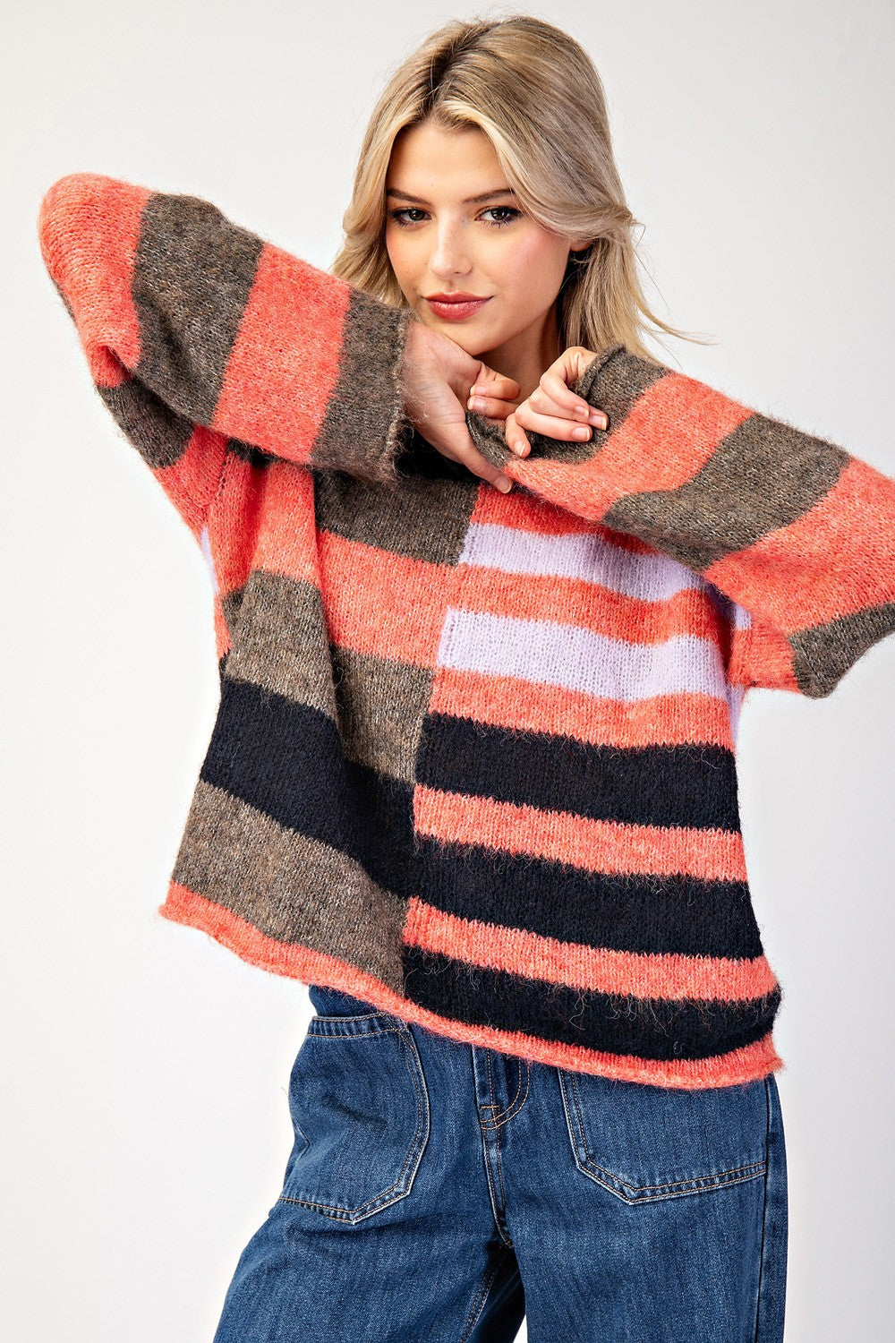 Color Theory Striped Fuzzy Sweater