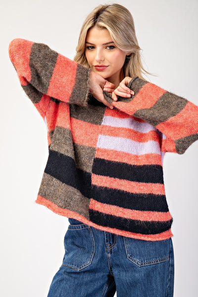 Color Theory Striped Fuzzy Sweater