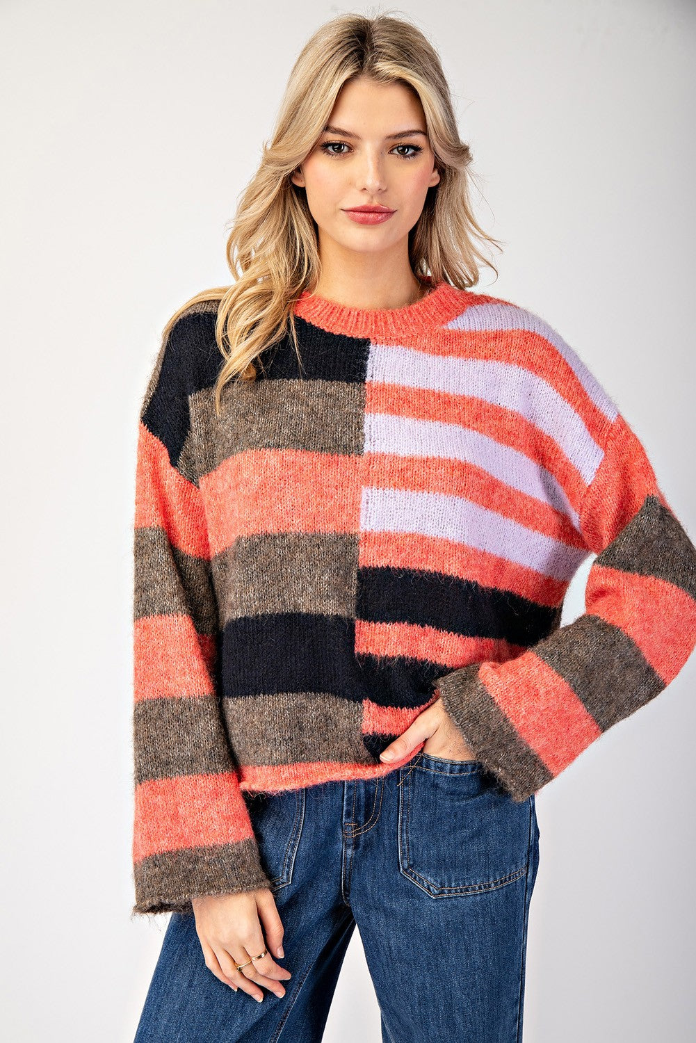 Color Theory Striped Fuzzy Sweater