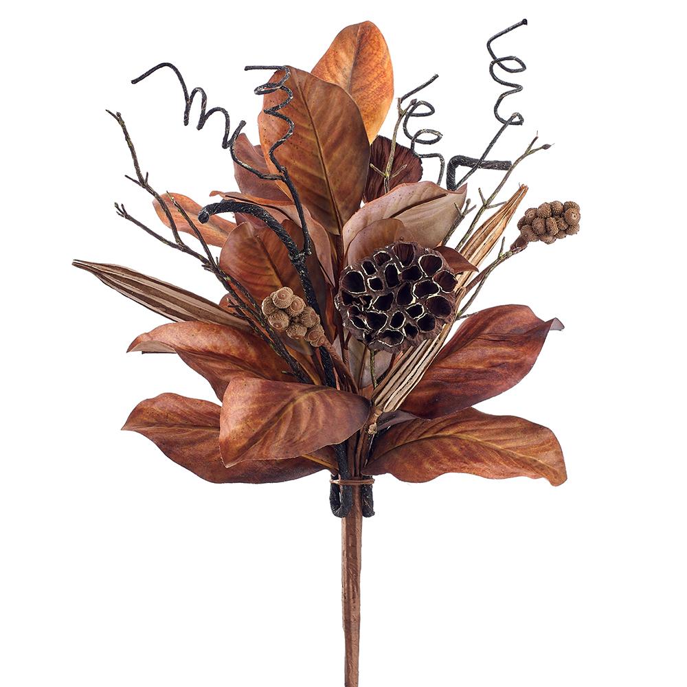 24" Magnolia Leaf/Pod Bouquet - Two Tone Brown