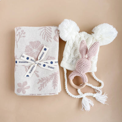 Floral Baby Gift Set Cotton Blanket, Rattle Teether Summer