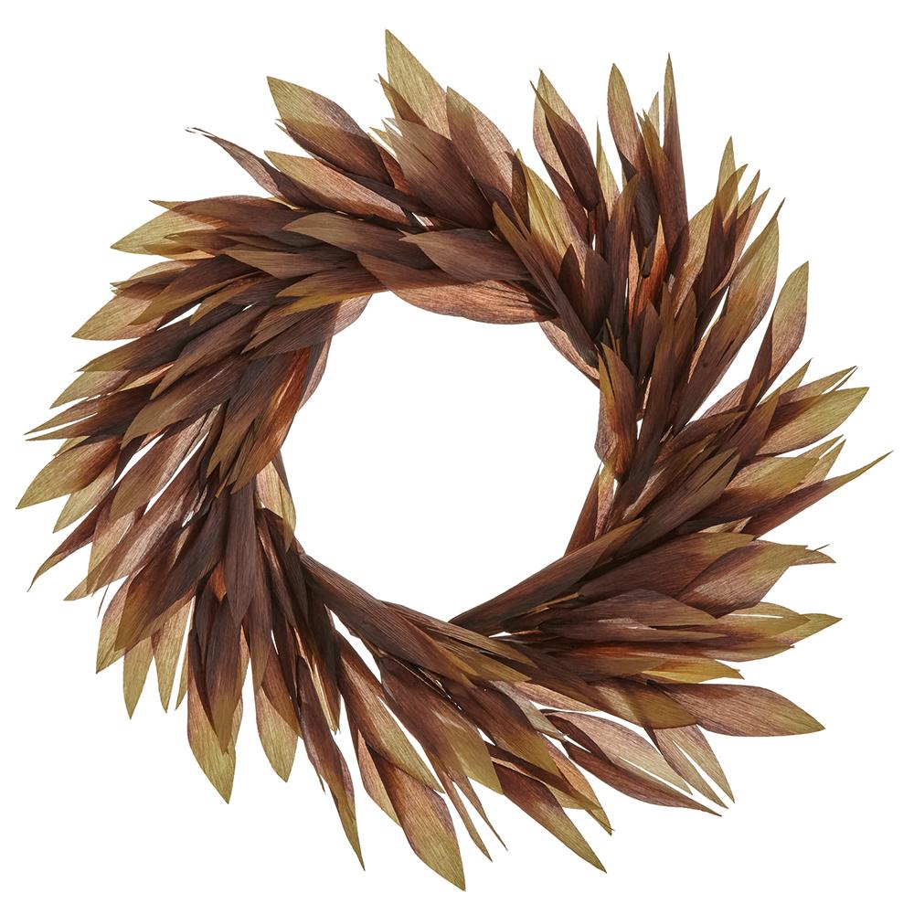 28" Faux Corn Husk Wreath - Green/Brown