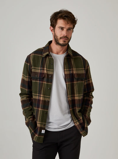 Generation Long Sleeve Plaid Shirt in Olive