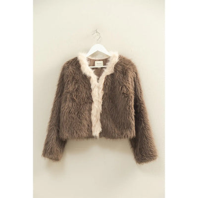 Contrasting Trimmed Faux Fur Jacket