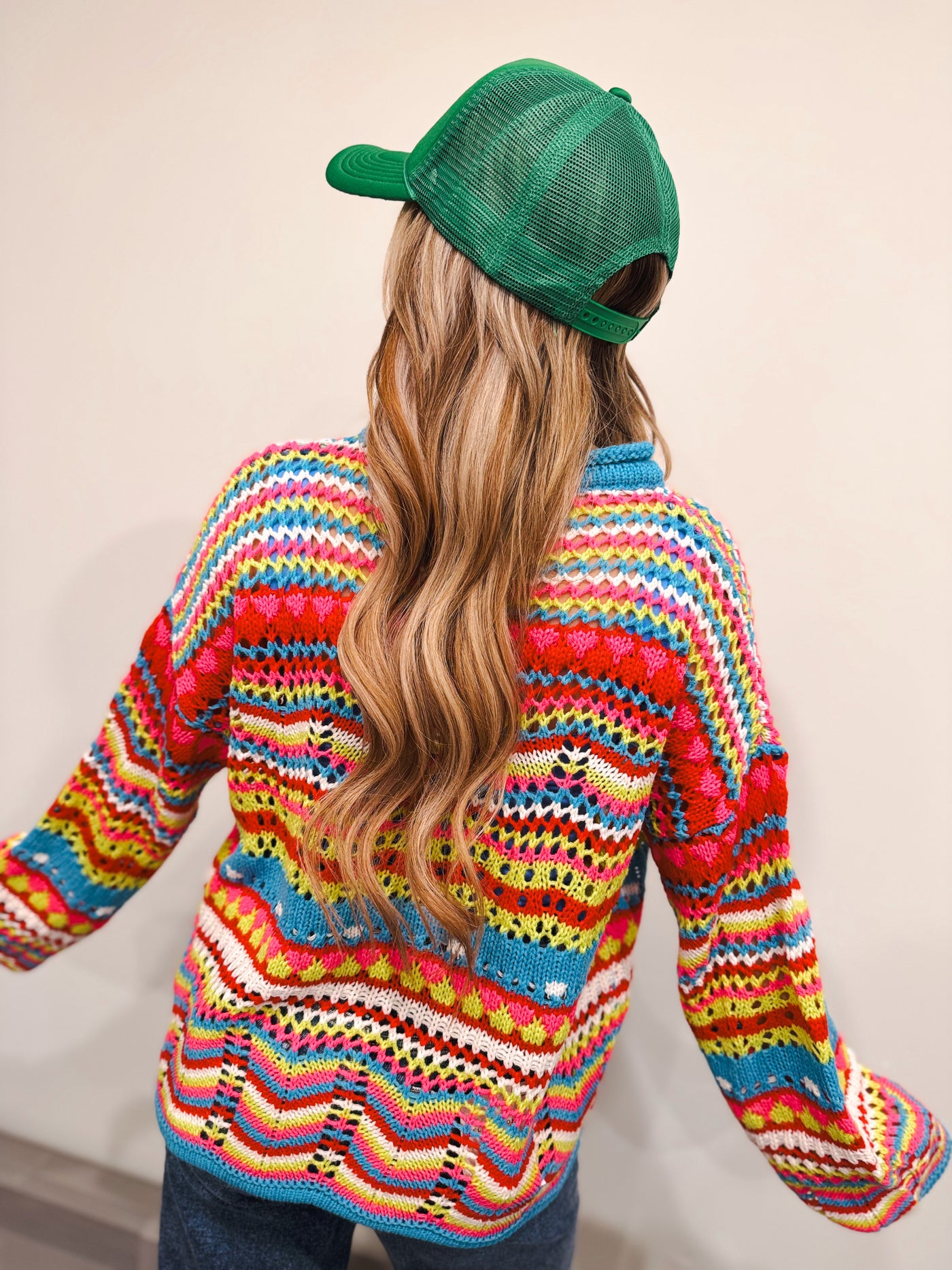 Multi Texture Pull Over Sweater - Neon Multi