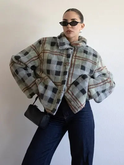 Plaid Faux Fur Jacket