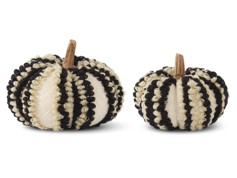 Cream & Black Knit Vertical Striped Pumpkins
