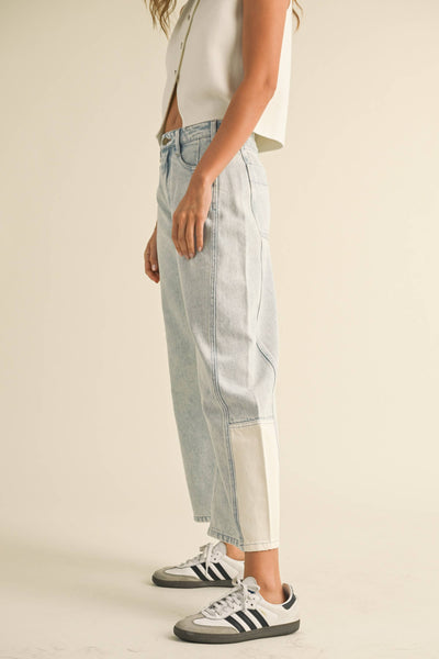 Contrast Panel Barrel Denim Pants