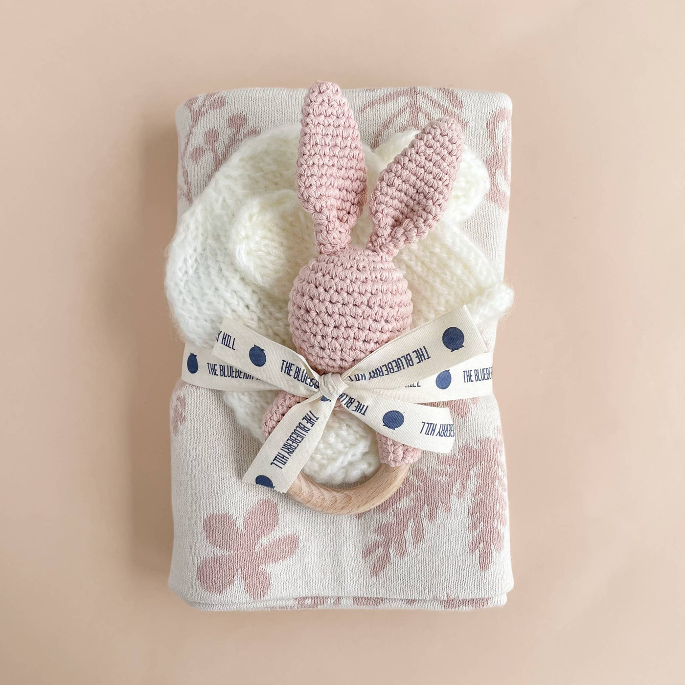 Floral Baby Gift Set Cotton Blanket, Rattle Teether Summer