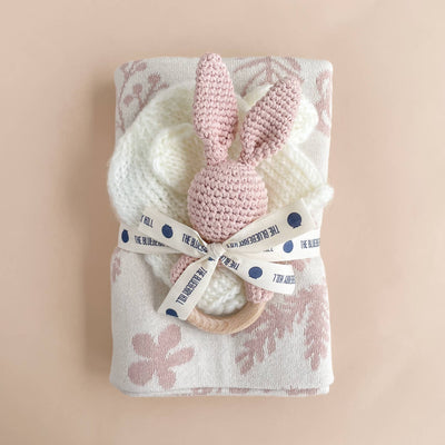 Floral Baby Gift Set Cotton Blanket, Rattle Teether Summer
