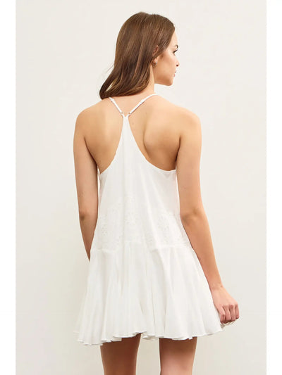 Eyelet Lace V Neck Open Pleats Hem Cami Dress