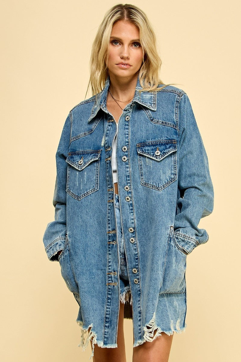 Medium Washed Denim Western Shirts Jacket