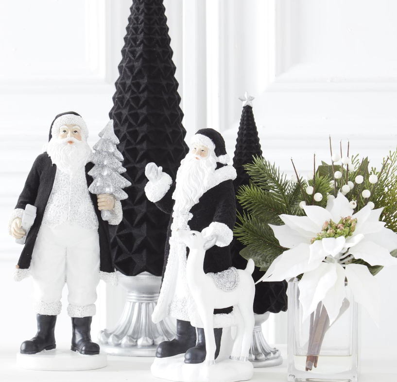 Assorted Black Velvet Resin Santas, 2 Styles