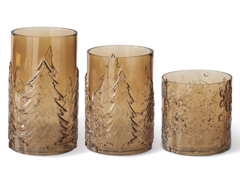 Tree & Snowflake Embossed Brown Transparent Glass Container