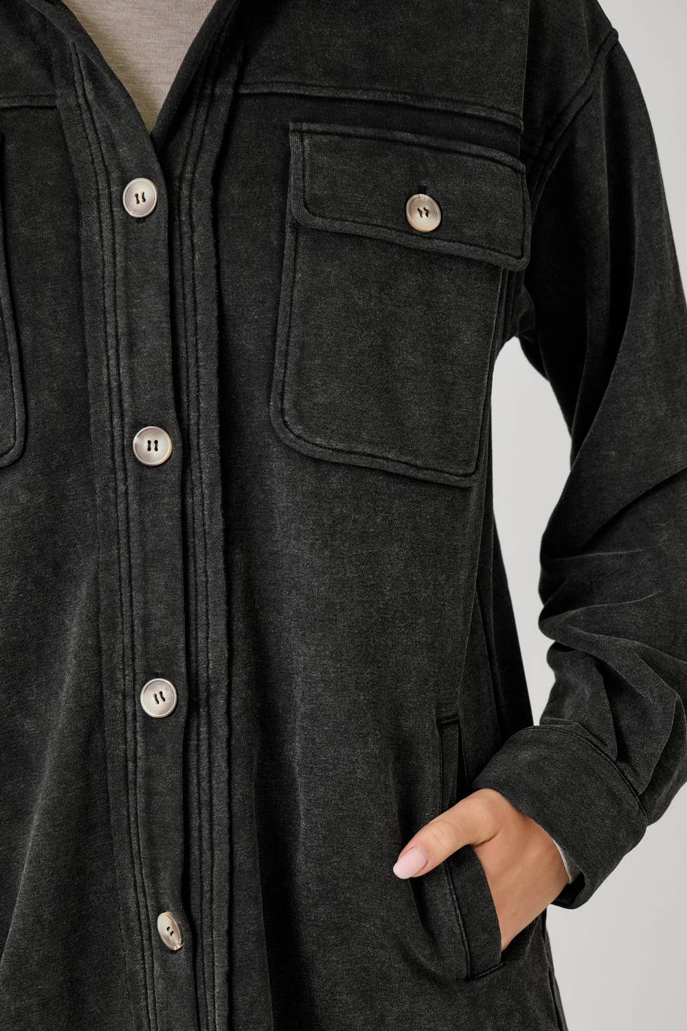 Golden Hour Terry Shacket -Black