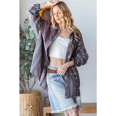 Wildflower Roads Patchwork Shirt - Purple