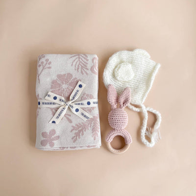 Floral Baby Gift Set Cotton Blanket, Rattle Teether Summer