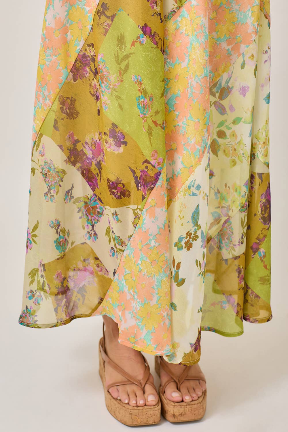 Boho Patchwork Mixed Print Maxi Skirt - Citron Mix