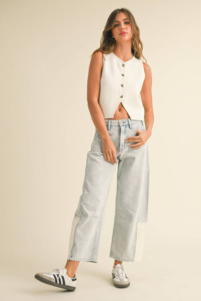 Contrast Panel Barrel Denim Pants