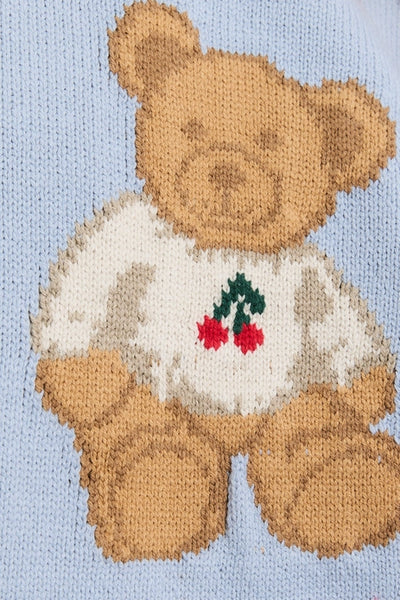 Long Sleeve Crew Neck with Teddy Bear - Light Blue