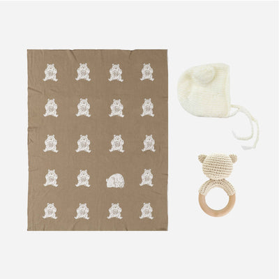 Honey Bear Baby Gift Set Blanket Hat and Teether Summer