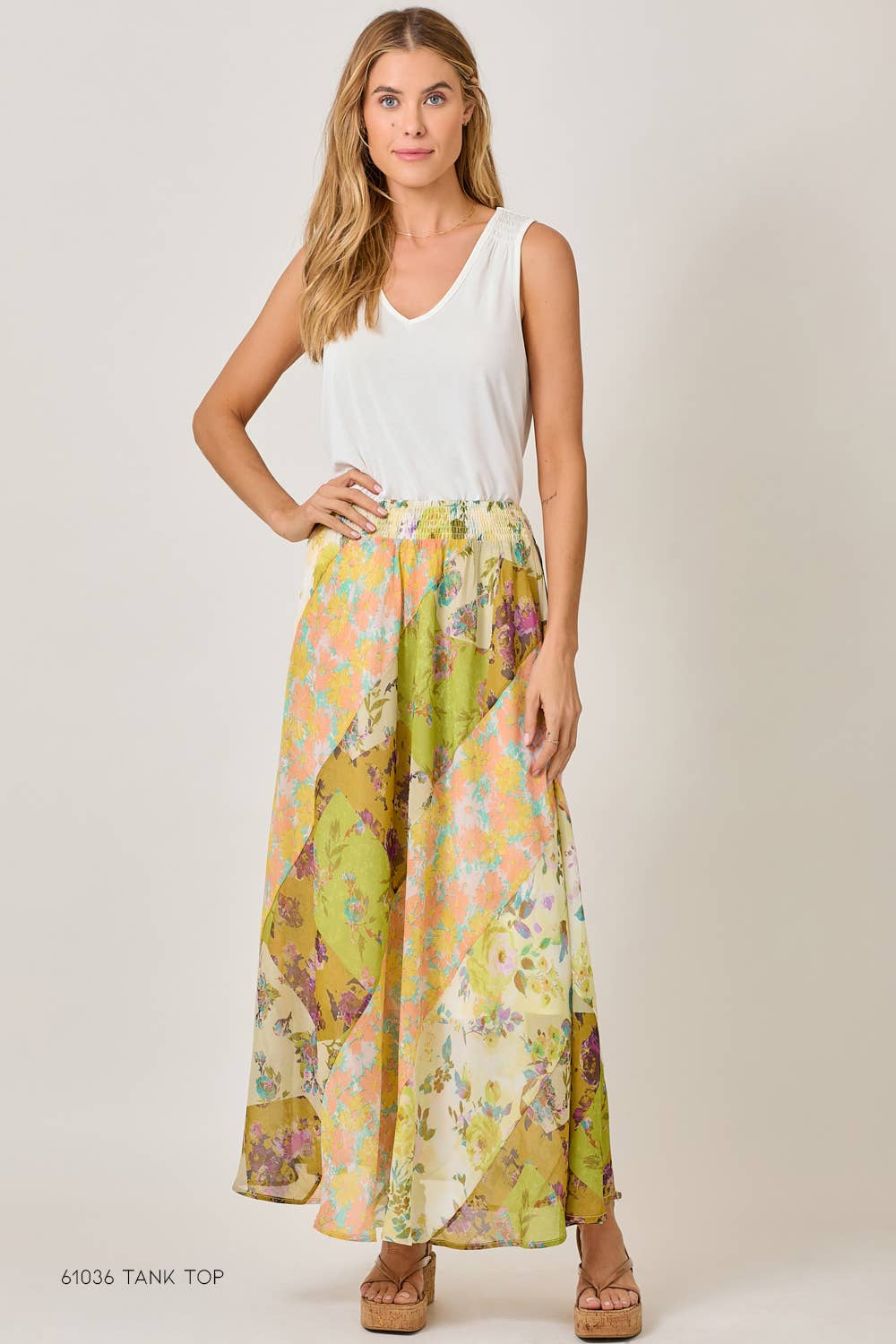 Boho Patchwork Mixed Print Maxi Skirt - Citron Mix