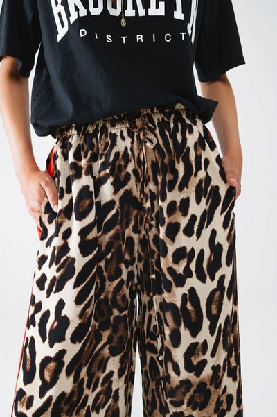 Leopard Straight Pants w/ Red Stripes Down the Side