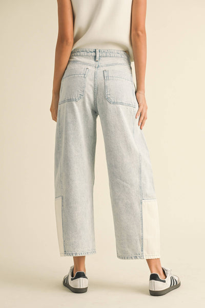 Contrast Panel Barrel Denim Pants