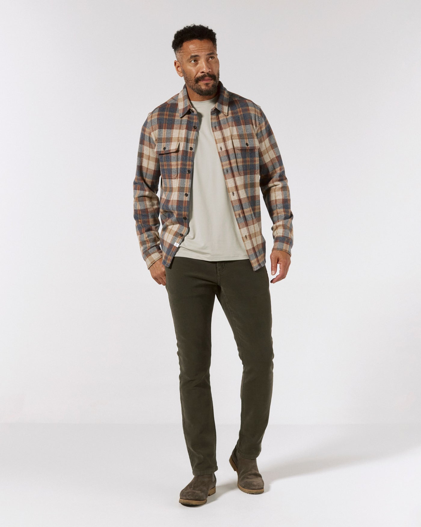 Generation Long Sleeve Plaid Shirt in Tan