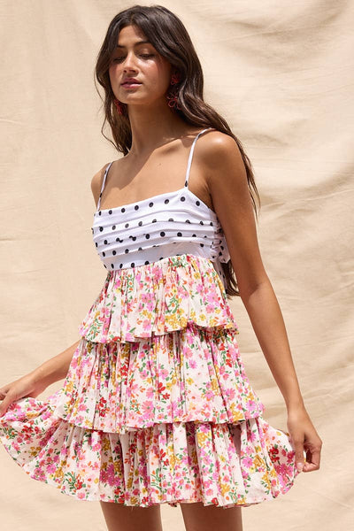 Polka & Petals Tiered Ruffle Mini Dress